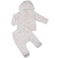 J13805: Baby Girls Stork Ribbed AOP Jacket & Footed Pant Outfit (0-6 Months)